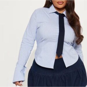 Fashion Nova Light Blue Pinstripe Button Down Shirt